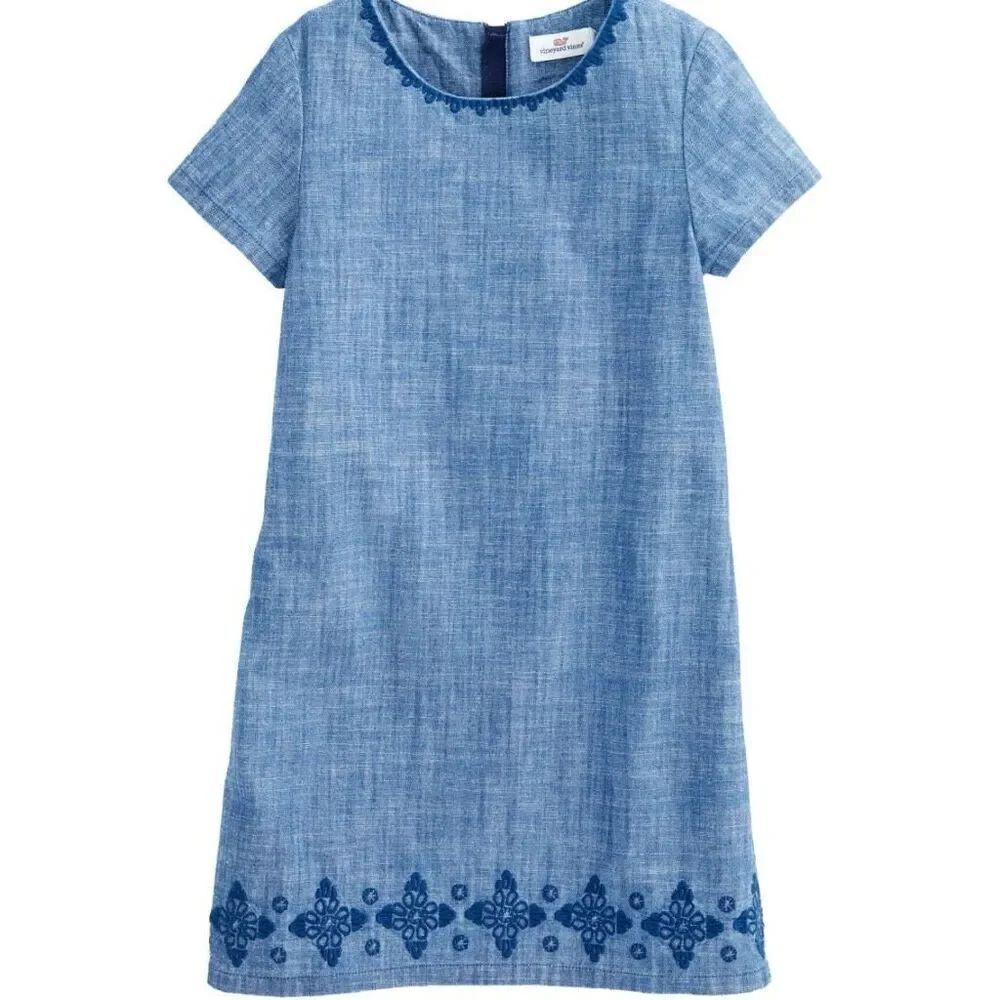 Vineyard Vines Girls size 12 Chambray Embroidered Shift Dress